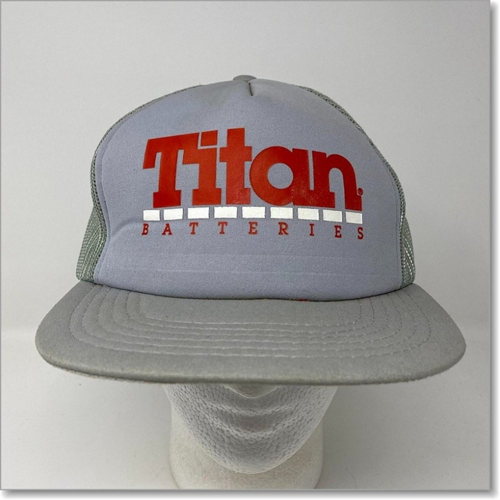 VTG Titan Batteries Trucker Snapback Hat Gray Foam Mesh Boating Marine Racing